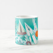 帆船と海の生物抽象芸術ビーチアート コーヒーマグカップ (中央)