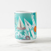 帆船と海の生物抽象芸術ビーチアート コーヒーマグカップ (中央)
