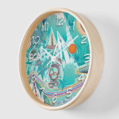 帆船と海の生物抽象芸術ビーチアート 壁時計 (傾斜)