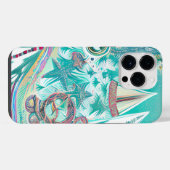 帆船と海の生物抽象芸術ビーチアート iPhoneケース (裏面横)