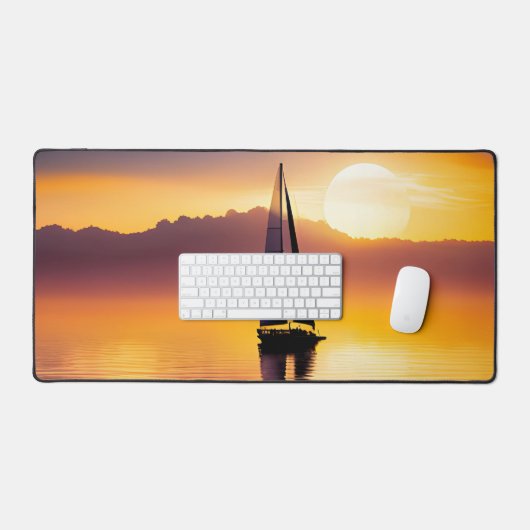 帆船と海夕日 デスクマット (キーボード&マウス)