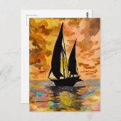 帆船と海夕日 ポストカード (正面/裏面)