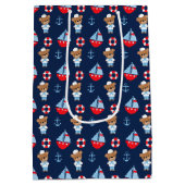 帆船と熊のパターンモノグラムの ミディアムペーパーバッグ (裏面)