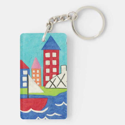 帆船と熱気球と街並み キーホルダー (裏面)