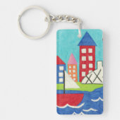 帆船と熱気球と街並み キーホルダー (正面)