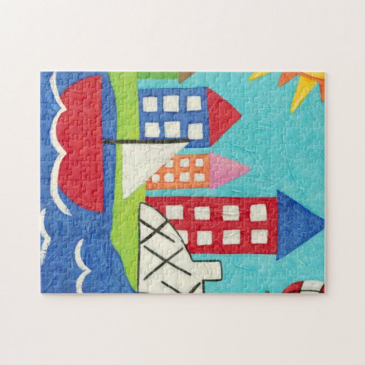 帆船と熱気球と街並み ジグソーパズル (横)