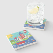 帆船と熱気球と街並み ストーンコースター (横)