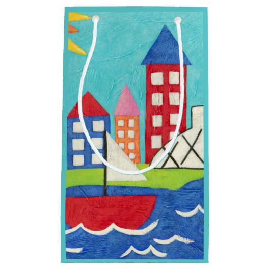 帆船と熱気球と街並み スモールペーパーバッグ (正面)