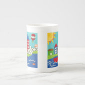 帆船と熱気球と街並み ボーンチャイナマグカップ (正面)