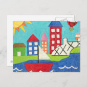 帆船と熱気球と街並み ポストカード (正面/裏面)