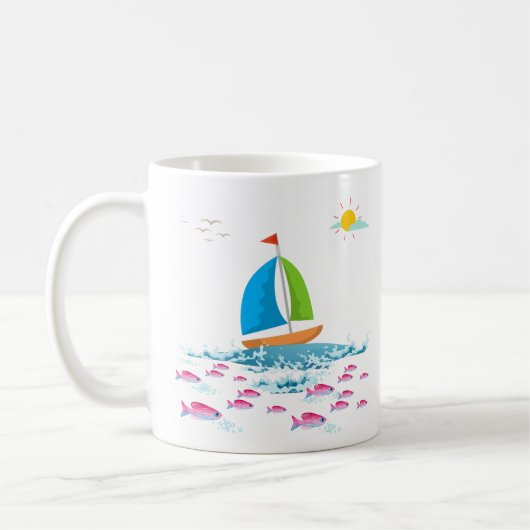 帆船と赤魚コーヒーマグ コーヒーマグカップ (左)
