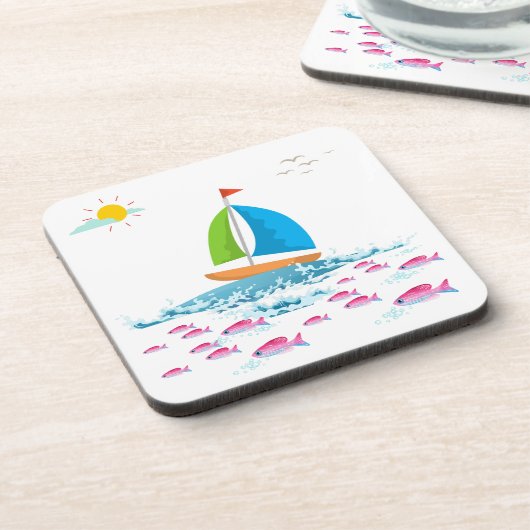 帆船と赤魚 コースター (左側)