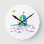 帆船と赤魚 ラウンド壁時計 (正面)