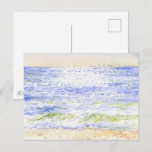 帆船のあるオデッサの朝の海の水彩画