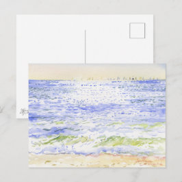 帆船のあるオデッサの朝の海の水彩画 ポストカード