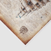 帆船のあるヴィンテージ新聞シート。 薄葉紙 (詳細)