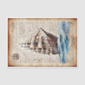 帆船のあるヴィンテージ新聞シート。 薄葉紙 (正面)