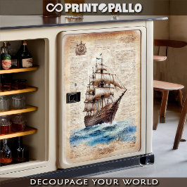 帆船のあるヴィンテージ新聞シート。 薄葉紙