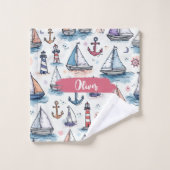 帆船のドリーミースケッチいかり&ライトハウス ウォッシュタオル (ウォッシュタオル)