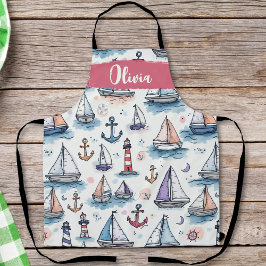 帆船のドリーミースケッチいかり&ライトハウス エプロン