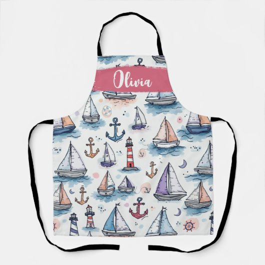 帆船のドリーミースケッチいかり&ライトハウス エプロン (正面)