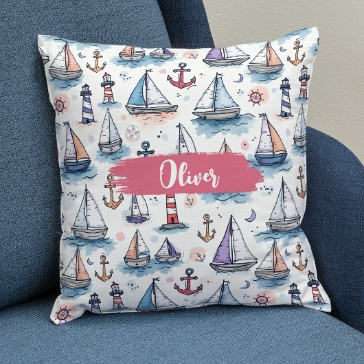 帆船のドリーミースケッチいかり&ライトハウス クッション