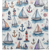 帆船のドリーミースケッチいかり&ライトハウス シャワーカーテン (正面)