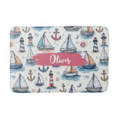 帆船のドリーミースケッチいかり&ライトハウス バスマット (正面)