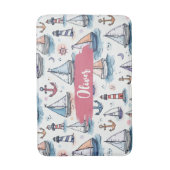 帆船のドリーミースケッチいかり&ライトハウス バスマット (正面縦)