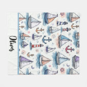 帆船のドリーミースケッチいかり&ライトハウス フリースブランケット (正面(横))