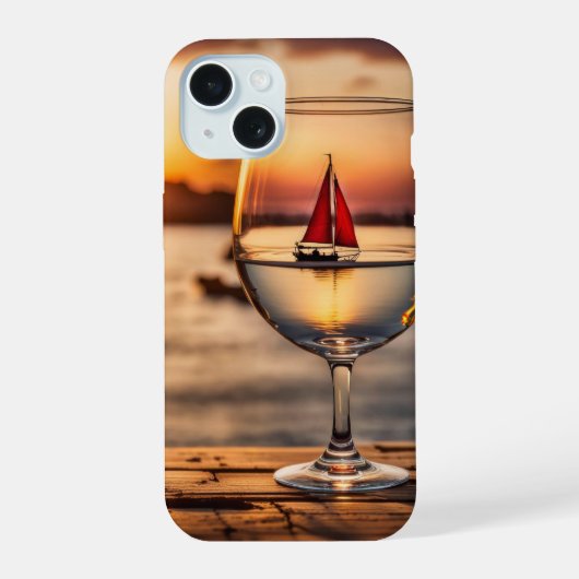 帆船のワイングラス iPhone 15ケース (裏面)
