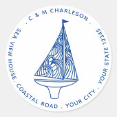帆船の名パーソナライズされた前アドレス ラウンドシール (正面)
