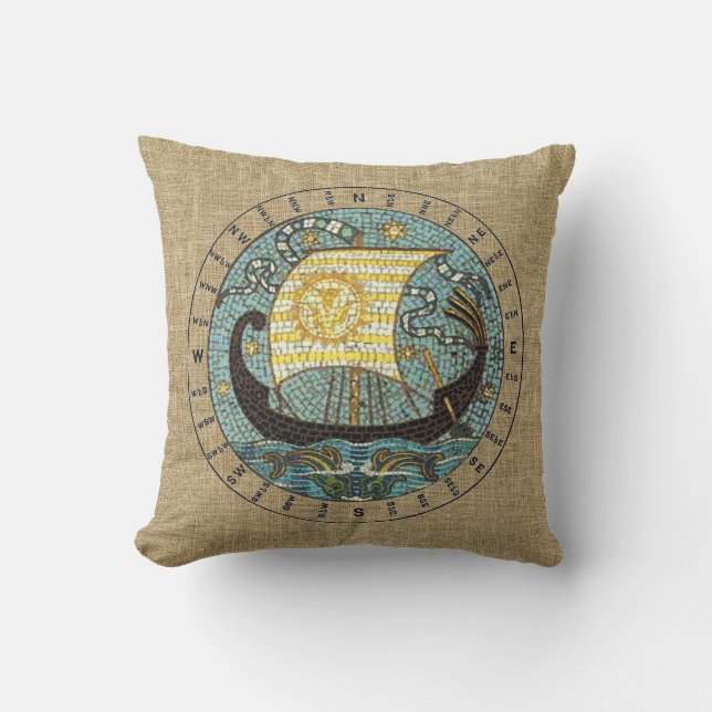 帆船の屋外の枕- 16"正方形 アウトドアクッション (正面)