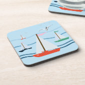 帆船の帆船と海波 コースター (左側)