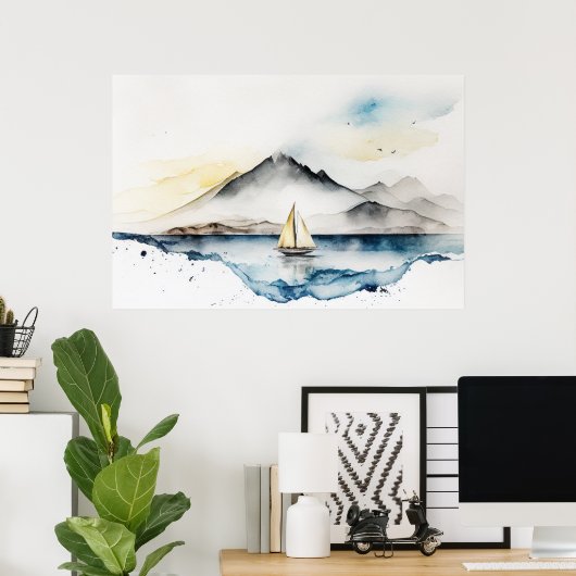 帆船の水色 ポスター (ホームオフィス)