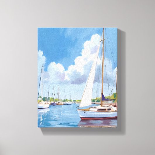 帆船の湾 | 海岸の水彩画 キャンバスプリント (正面)