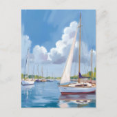 帆船の湾 | 海岸の水彩画 ポストカード (正面)