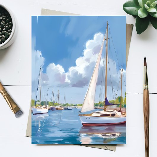 帆船の湾 | 海岸の水彩画 ポストカード