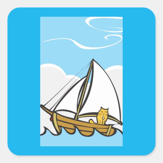 帆船の漫画に描かれた不機嫌おもしろいな航海の猫 スクエアシール (正面)