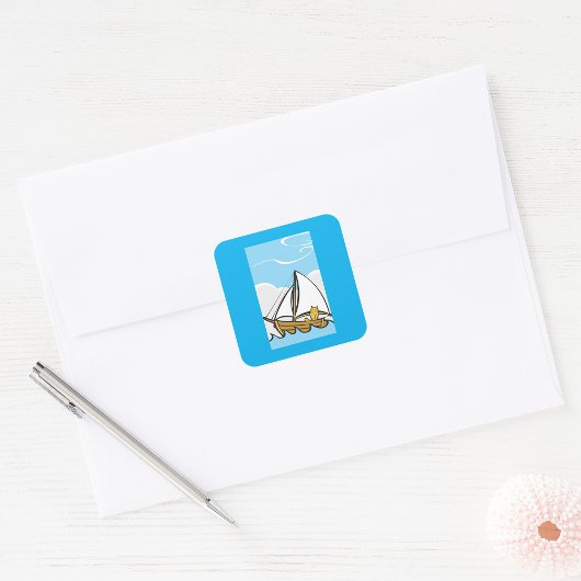 帆船の漫画に描かれた不機嫌おもしろいな航海の猫 スクエアシール