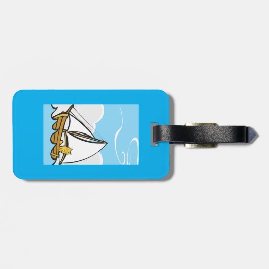 帆船の漫画に描かれた不機嫌おもしろいな航海の猫 ラゲッジタグ (裏面横)