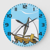 帆船の漫画に描かれた不機嫌おもしろいな航海の猫 ラージ壁時計 (正面)