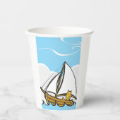 帆船の漫画に描かれた不機嫌おもしろいな航海の猫 紙コップ (正面)