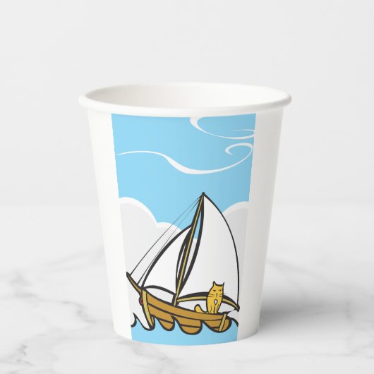 帆船の漫画に描かれた不機嫌おもしろいな航海の猫 紙コップ (正面)