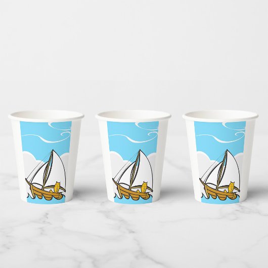 帆船の漫画に描かれた不機嫌おもしろいな航海の猫 紙コップ