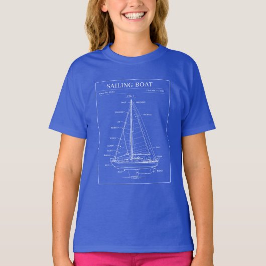 帆船の特許設計図 Tシャツ (正面)