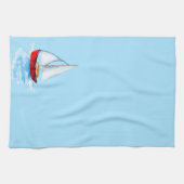 帆船の青い沿岸水 キッチンタオル (横)