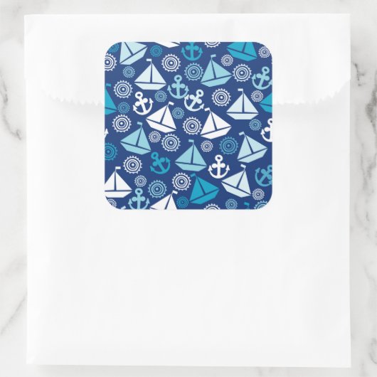 帆船を使った漫画の模様 スクエアシール (バッグ)