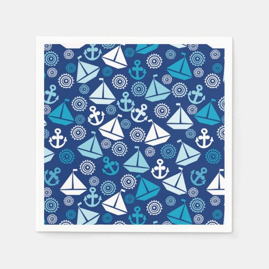 帆船を使った漫画の模様 スタンダードカクテルナプキン (正面)