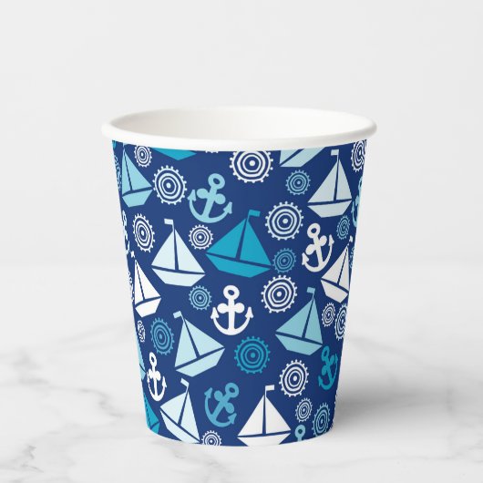 帆船を使った漫画の模様 紙コップ (正面)